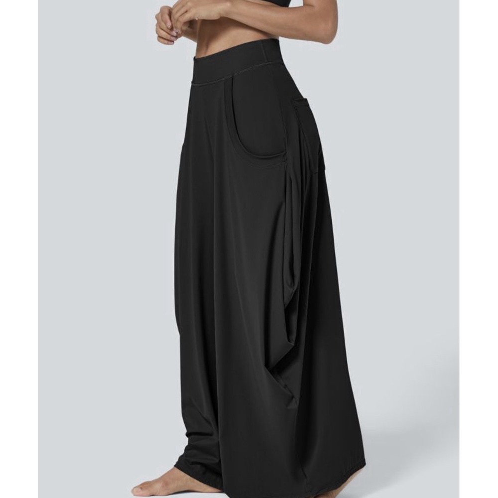 Halara Mid Rise Draped Wide Leg Pants Women's Pockets Casual Stretch Small Reg - Picture 3 of 10